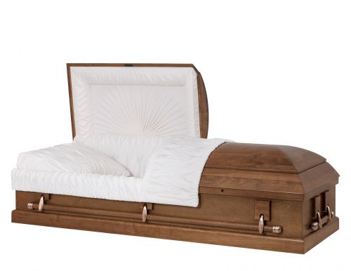 Cercueils Concept 12215-00287-N CERCUEIL DE PEUPLIER GRAIN OUVERT CRÊPE BRUN LIT AJUSTABLE OUI W1A32X-1    3 X 2 CUIVRE ANTIQUE 