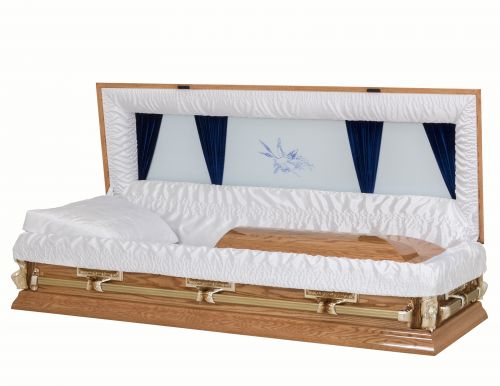 Cercueils Concept 65100-00230-N CERCUEIL DE CHÊNE REPOLI CRÊPE MEDIUM  MATELAS NON B8012 BUMPER 3 X 1 OR ANTIQUE  DERNIÈRE SCÈNE / ANGE