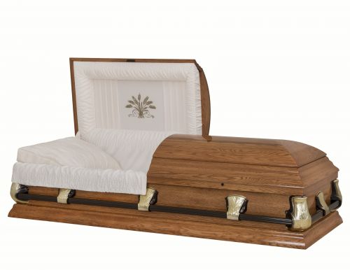 Cercueils Concept 65200-00033-N CERCUEIL DE CHÊNE LUSTRÉ CRÊPE MEDIUM FIBRES DE BOIS NON B8202 BUMPER 3 X 1 CUIVRE ANTIQUE FONCÉ BLÉ